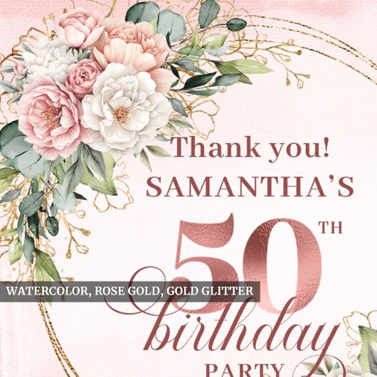 Watercolor Rose Gold Blush 50th Birthday Stickers