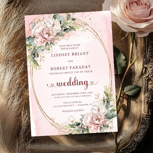 Watercolor Rose Gold Blush Floral Wedding Invitе Einladung