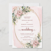 Watercolor Rose Gold Blush Floral Wedding Invitе Einladung (Vorderseite)