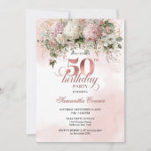 Watercolor Rose Gold Floral 50th Birthday Celebrat Einladung (Vorderseite)