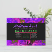 WATERCOLOR ROSE LILA NEON Bat Mitzvah Einladung (Stehend Vorderseite)