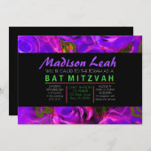 WATERCOLOR ROSE LILA NEON Bat Mitzvah Einladung (Vorne/Hinten)