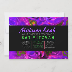 WATERCOLOR ROSE LILA NEON Bat Mitzvah Einladung