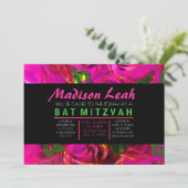WATERCOLOR ROSE PINK NEON Bat Mitzvah Einladung (Stehend Vorderseite)