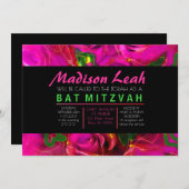 WATERCOLOR ROSE PINK NEON Bat Mitzvah Einladung (Vorne/Hinten)