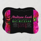 WATERCOLOR ROSE PINK NEON Bat Mitzvah Einladung (Vorne/Hinten)