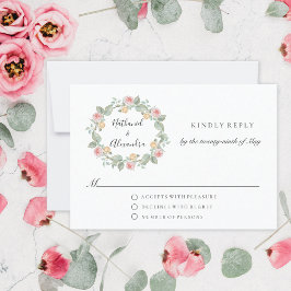Watercolor Rose Wreath Summer Wedding RSVP Karte