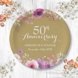 Watercolor-Rose zum 50. Hochzeitstag Pappteller<br><div class="desc">Mit zarten Aquarellfarben-Rose über und unter Ihren personalisierten,  besonderen 50 Jahre goldenen Hochzeitstag Informationen in schicken Schriften. Entwickelt von Thisisnotme©</div>