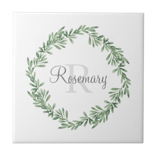 Watercolor Rosemary Wreath Fliese (Vorderseite)