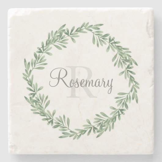 Watercolor Rosemary Wreath Steinuntersetzer (Vorderseite)