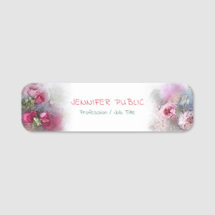 Watercolor-Rosen-Blumen-Blumenschablone gerundet Namensschild