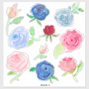 Watercolor-Rosen-rotes blaues rosa Grau Aufkleber