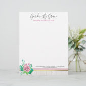 Watercolor-Rosen u. rustikale hölzerne Shabby Briefbogen (Stehend Vorderseite)