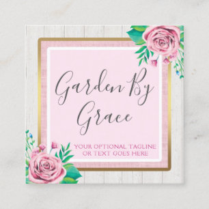 Watercolor-Rosen u. rustikale hölzerne Shabby Quadratische Visitenkarte