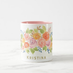 Watercolor-RosenWreath mit Namen Zweifarbige Tasse