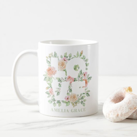 Watercolor Roses and Greenery LOVE Valentine's Day Kaffeetasse (Mit Donut)