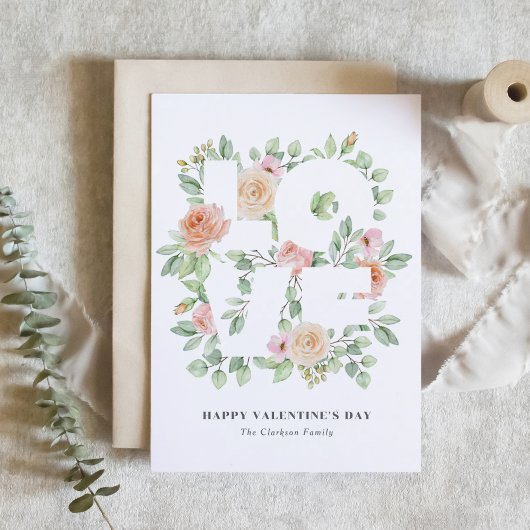 Watercolor Roses and Greenery Valentine's Day Karte