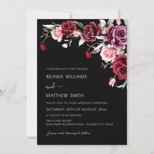 Watercolor Roses Black Background | Photo Wedding Einladung (Vorderseite)