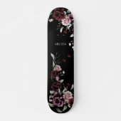 Watercolor Roses Black Background Skateboard (Vorne)