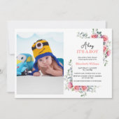 Watercolor Roses & Eucalyptus Baby Shower Einladung (Vorderseite)