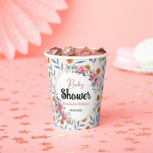 Watercolor Roses & Eucalyptus Baby Shower Pappbecher (Insitu)