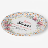 Watercolor Roses & Eucalyptus Baby Shower Pappteller (Schrägansicht)