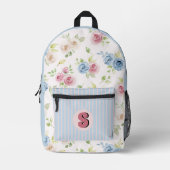 Watercolor Roses Pastel Stripe Initial Backpack Bedruckter Rucksack (Vorderseite)