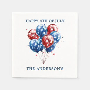 Watercolor Rot Blue Ballons USA Flagge 4. Juli Serviette