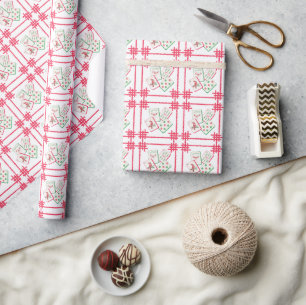 Watercolor Rot & Grün Weihnachtsfliesen Geschenkpapier
