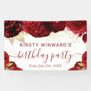 Watercolor-Rot- und Gold-Blumen-Geburtstag Banner