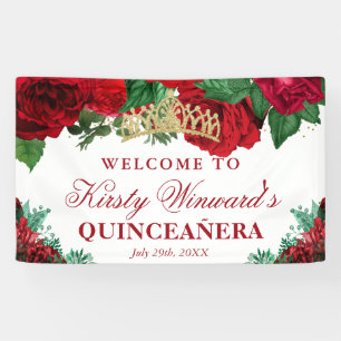 Watercolor-Rote-Rosen-Quinceanera-Willkommen Banner