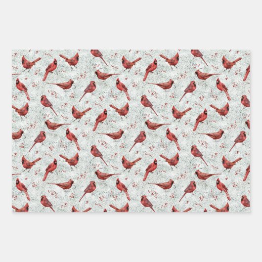 Watercolor Roter Kardinal Weihnachten Winter Geschenkpapier Set (Vorderseite)