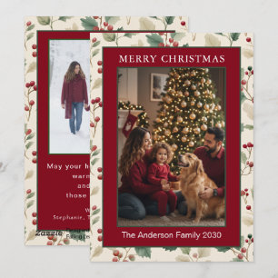 Watercolor Roter Stechpalmen-Beeren-Merry-Christma Feiertagskarte