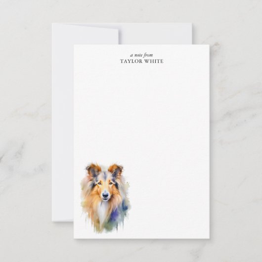 Watercolor Rough Collie Personalisiert Danke Mitteilungskarte (Vorderseite)