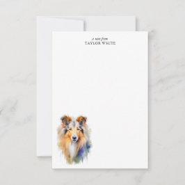 Watercolor Rough Collie Personalisiert Danke Mitteilungskarte