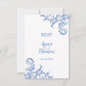 Watercolor Royal Blue Blüh Wedding RSVP Einladung (Vorderseite)