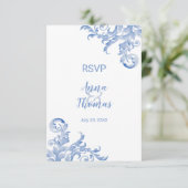 Watercolor Royal Blue Blüh Wedding RSVP Einladung (Stehend Vorderseite)