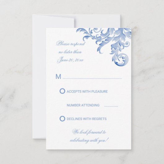 Watercolor Royal Blue Blüh Wedding RSVP Einladung (Rückseite)