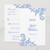 Watercolor Royal Blue Blüh Wedding RSVP Einladung (Vorne/Hinten)