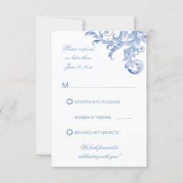 Watercolor Royal Blue Blüh Wedding RSVP Einladung