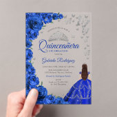 Watercolor Royal Blue Roses Silver Quinceanera Acryleinladungen (Insitu (Handheld))
