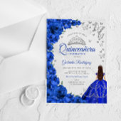 Watercolor Royal Blue Roses Silver Quinceanera Acryleinladungen