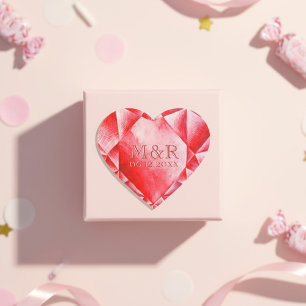 Watercolor Ruby Heart 40. Hochzeitstag Herz-Aufkleber