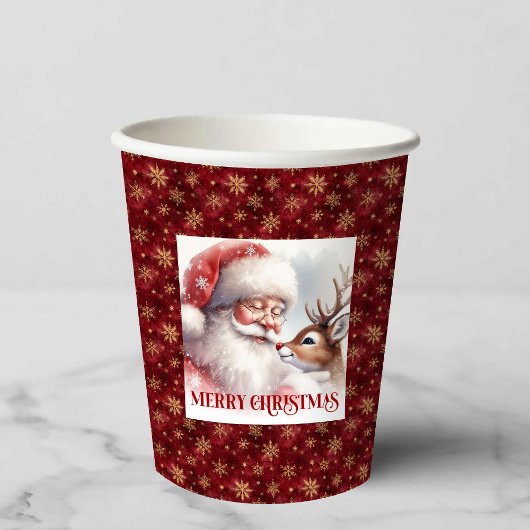 Watercolor Rudolph Santa Cute Christmas Party Cup Pappbecher