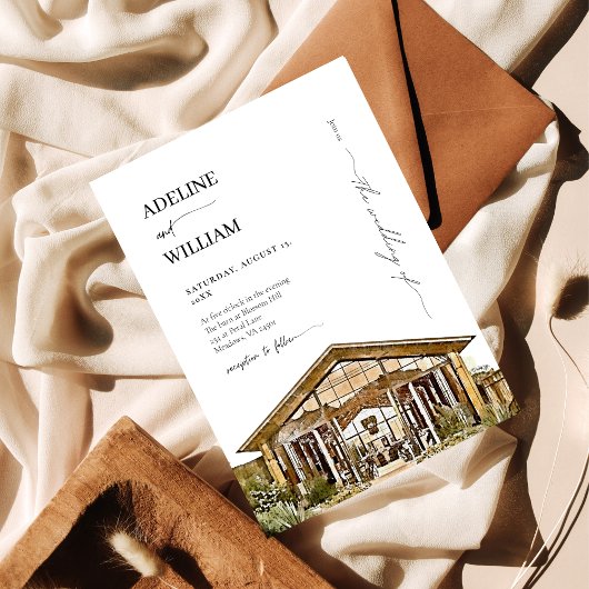 Watercolor Rustic Barn Wedding Invitation Elegant Einladung