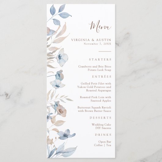 Watercolor Rustic Boho Wedding Menu Menükarte (Vorderseite)