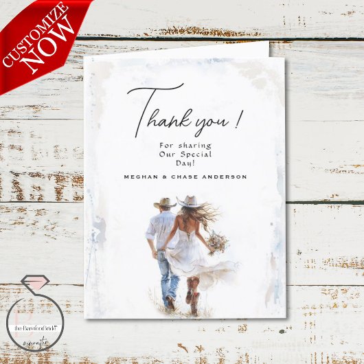 Watercolor Rustic Cowboy Wedding Dankeskarte