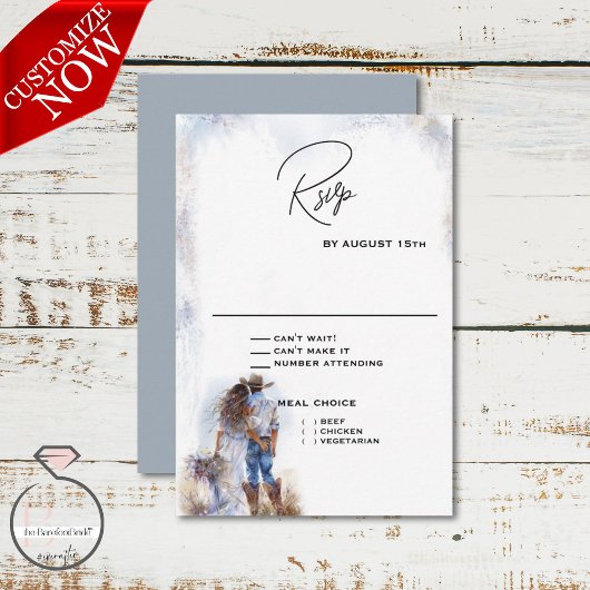 Watercolor Rustic Cowboy Wedding RSVP Karte