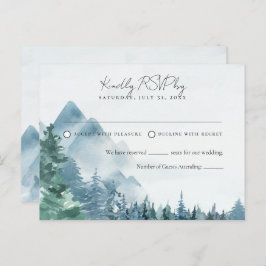 Watercolor Rustic Dusty Blue Wedding RSVP Postkarte