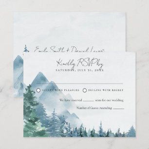 Watercolor Rustic Dusty Blue Wedding RSVP Postkarte